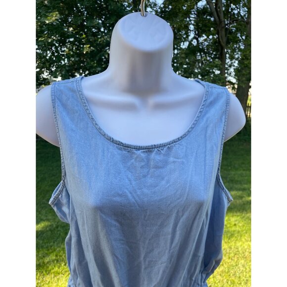 Demin Sleeveless Light Blue Jumpsuit With Adjustable Waist Tie & Wide Legs M - Picture 3 of 11